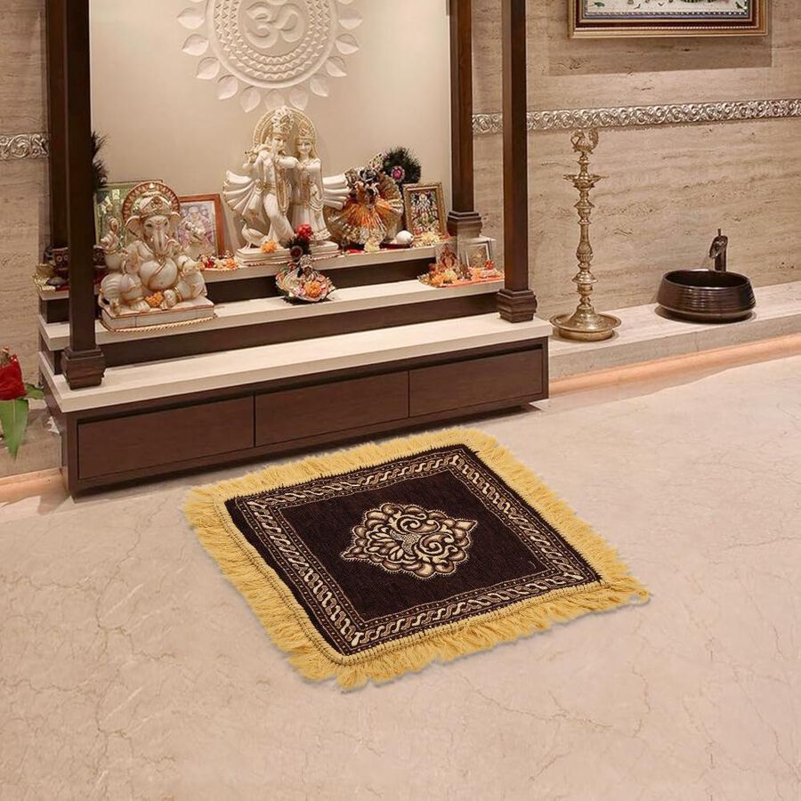 Brown Polyester Pooja Mat , , large