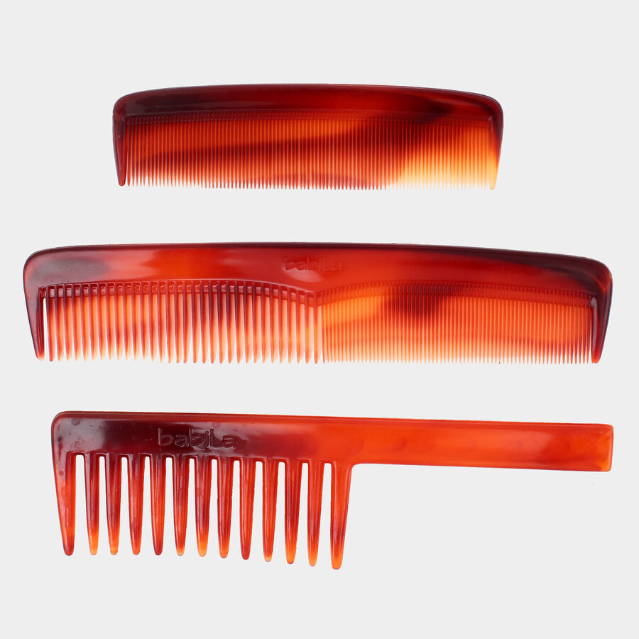 Plastic Hair Comb, Set of 3 - Colour/Design May Vary, , large image number null
