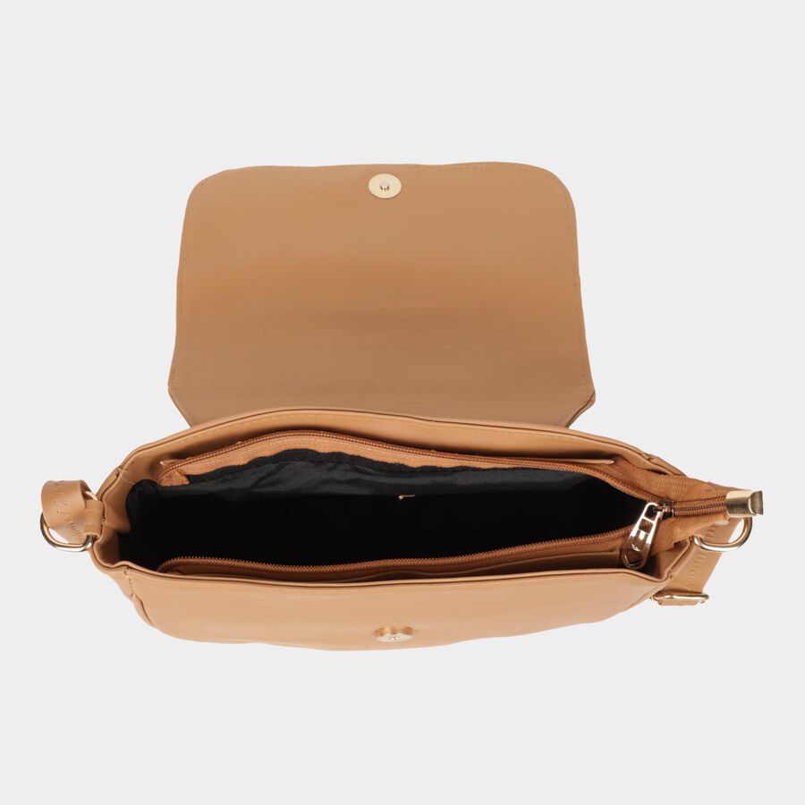 Women's Beige Polyurethane Sling Bag, , large