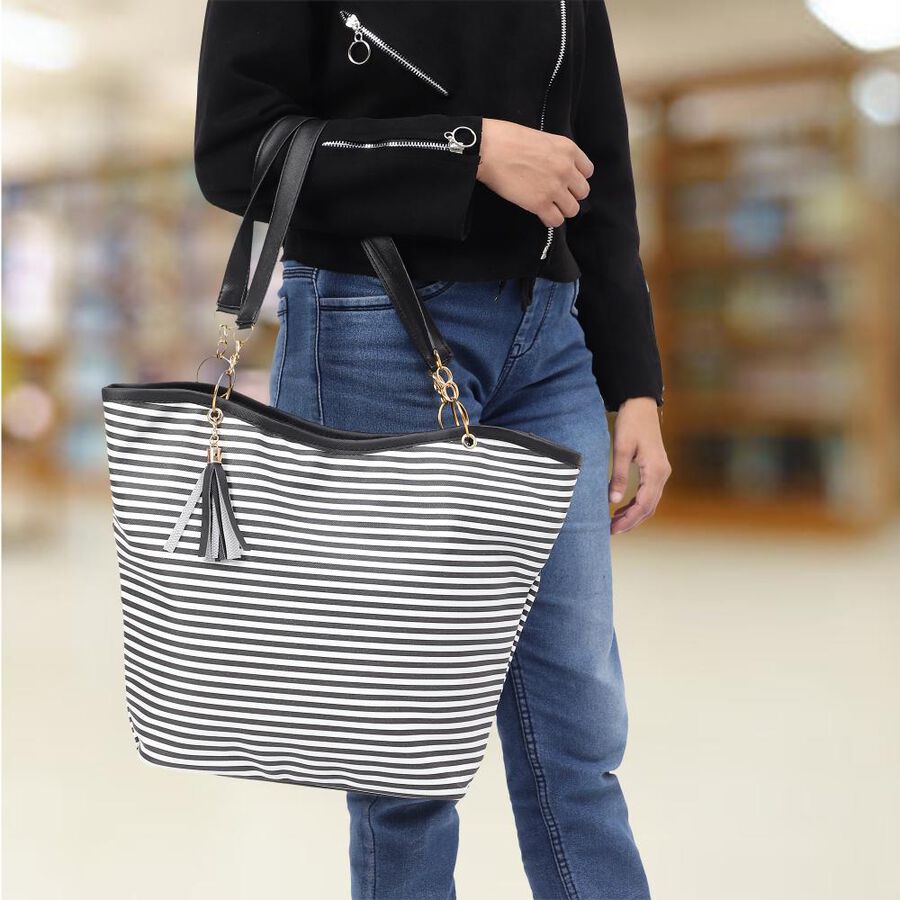 Women's Black Polyurethane Tote Bag, , large image number null