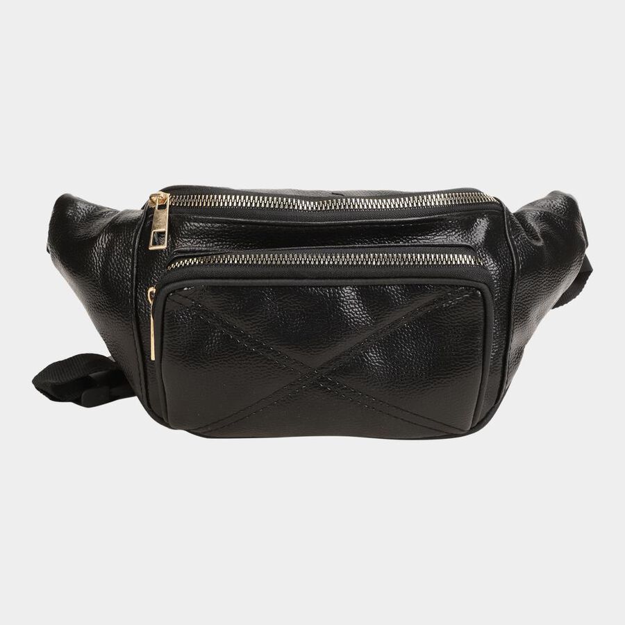 Men's Black Polyurethane Waist Bag, , large