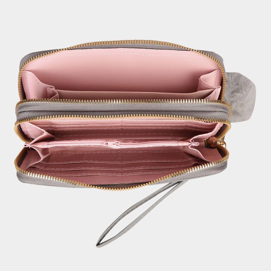 Women's Grey Polyurethane Clutch Bag, , large image number null