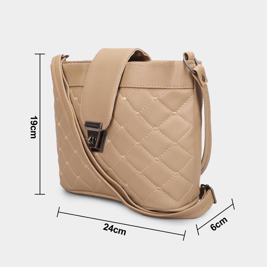 Women's Beige Polyurethane Handbag, , large
