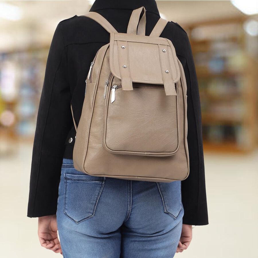 Women's Beige Polyurethane Backpack, , large image number null