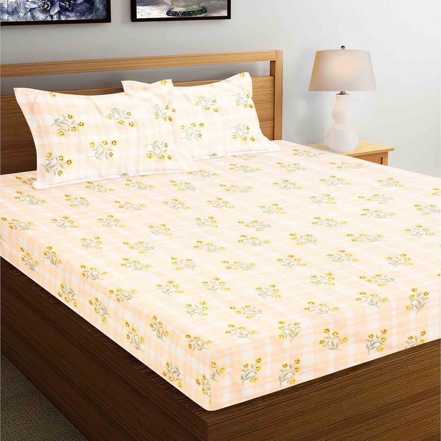 110 GSM Peach Microfiber Double Bedsheet With Pillow Cover, , large image number null