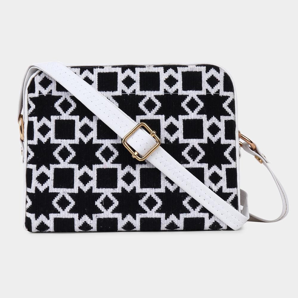 Lucky Charm                         Women's Black &amp; White Polyurethane Sling Bag