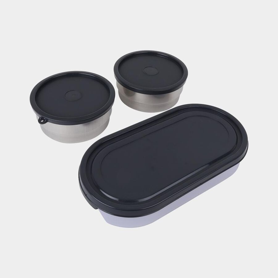 Steel Lunch Box, 3 Containers And 1 Bag, , large image number null