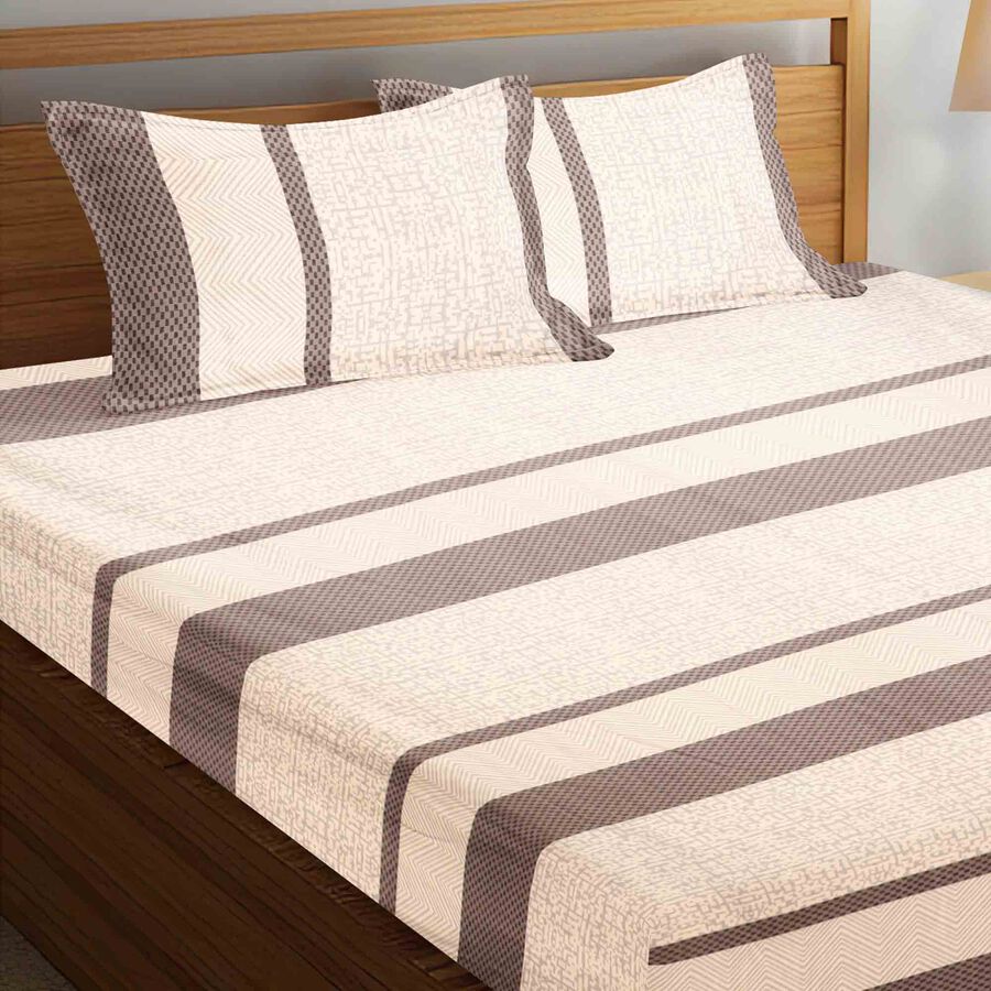 135 GSM Beige Microfiber Double Bedsheet With Pillow Cover, , large image number null