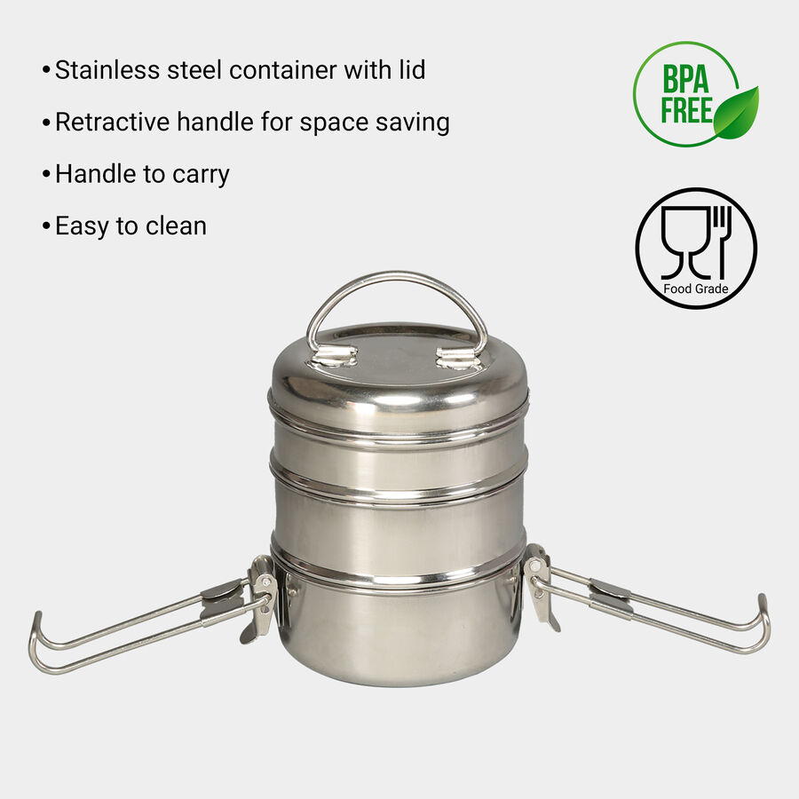 Stainless Steel Clip Tiffin - 3 Pcs., , large image number null
