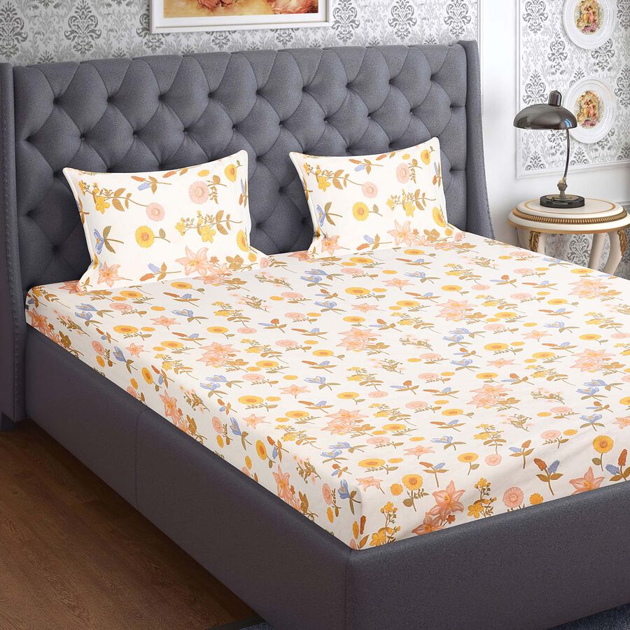 White Microfiber Double Bedsheet with Pillow Cover, , large