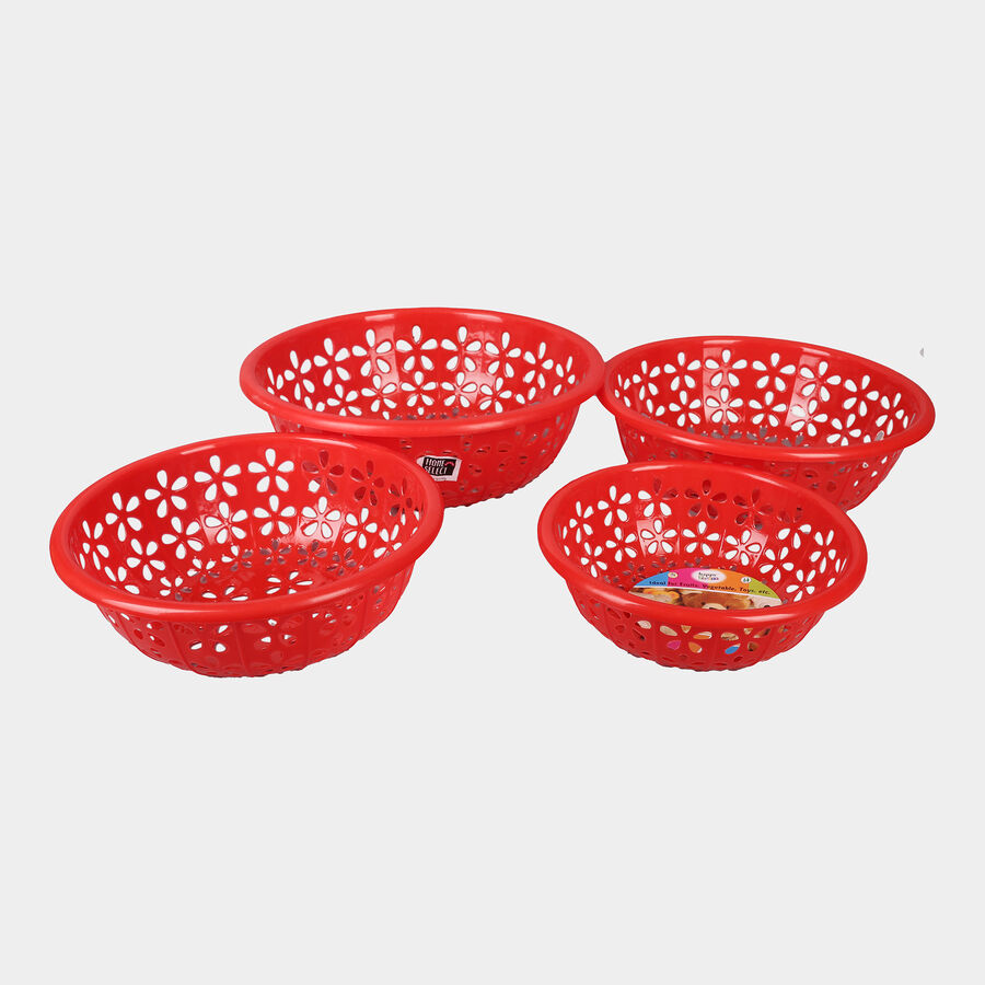 Red Plastic Basket, Set of 4, , large image number null