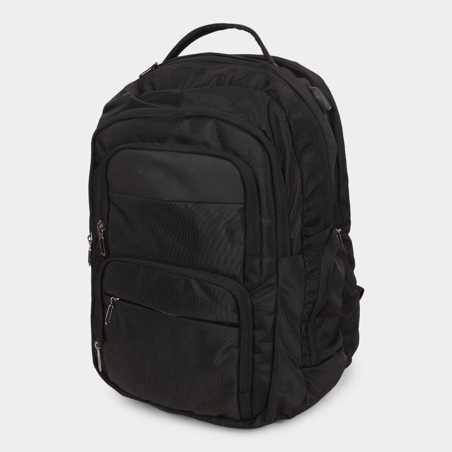 Black Polyester Backpack with Laptop Compartment and USB Port, , large image number null