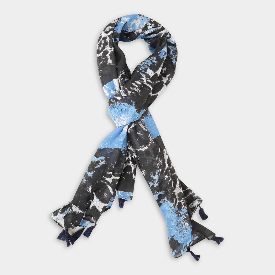 Women's Blue Polyester Scarf, , large