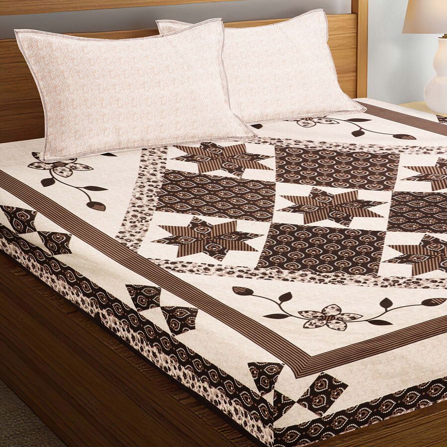 120 GSM Brown Microfiber Double Bedsheet With Pillow Cover, , large image number null