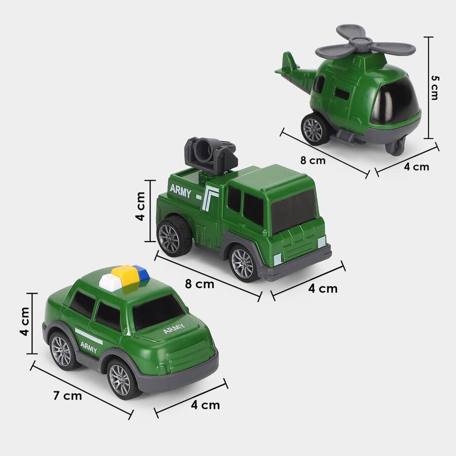 Kid's Dark Green Plastic Pull Back Set of 3, , large