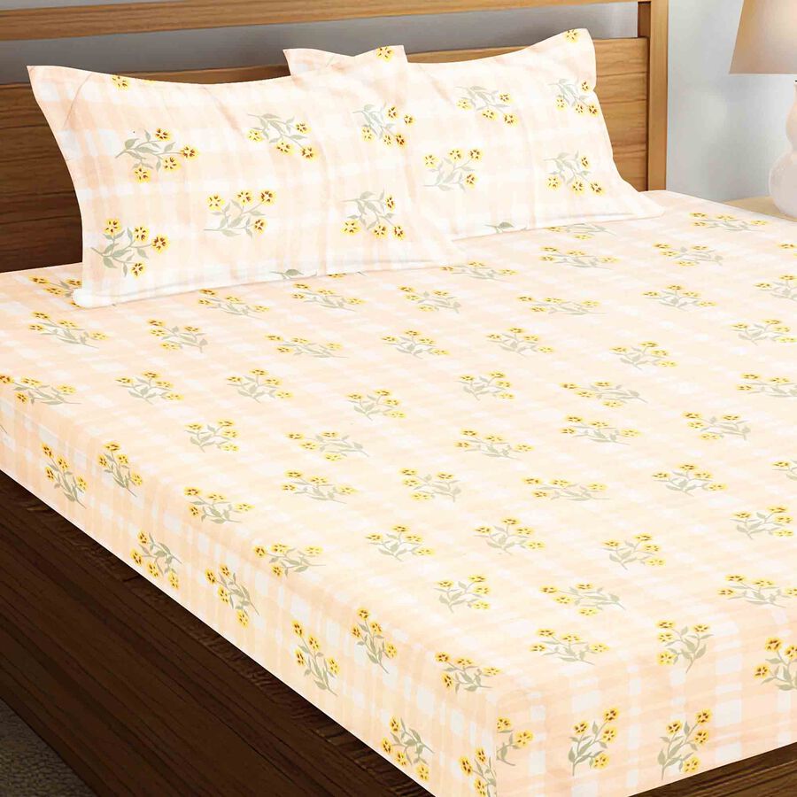 110 GSM Peach Microfiber Double Bedsheet With Pillow Cover, , large image number null
