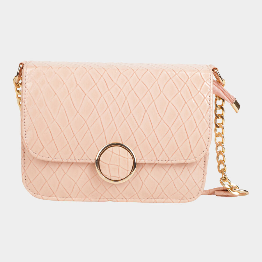 Women's Peach Polyurethane Sling Bag, , large