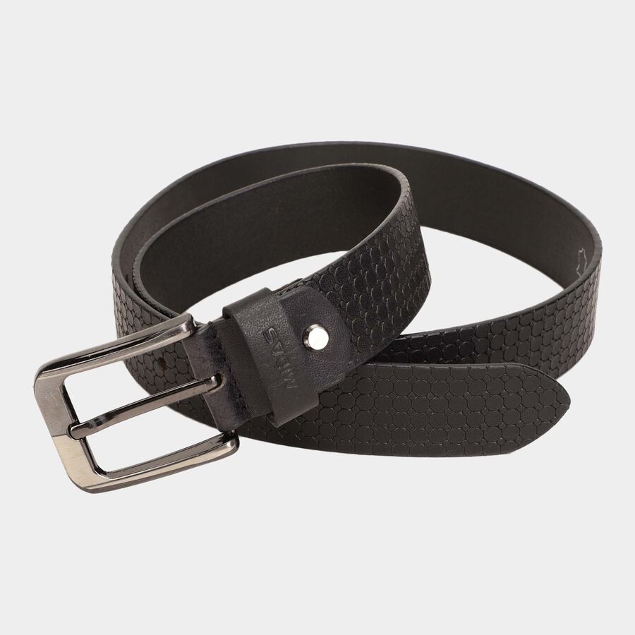 Men's Black Leather Casual Belt, , large image number null