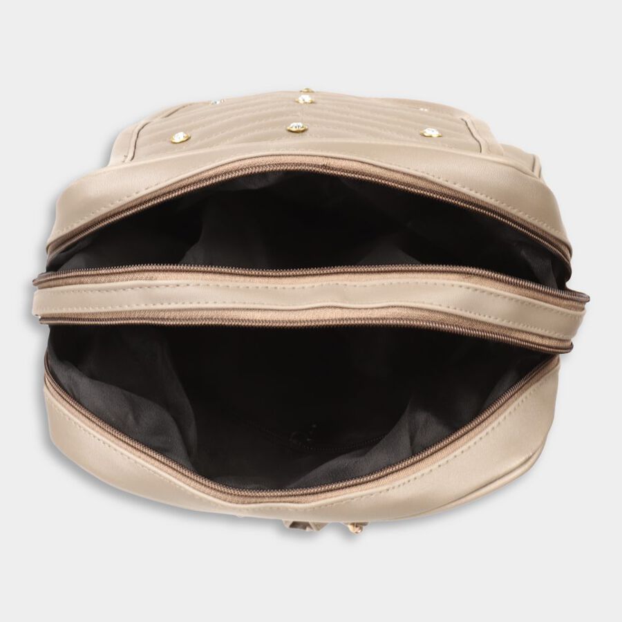 Women's Beige Polyurethane Backpack, , large
