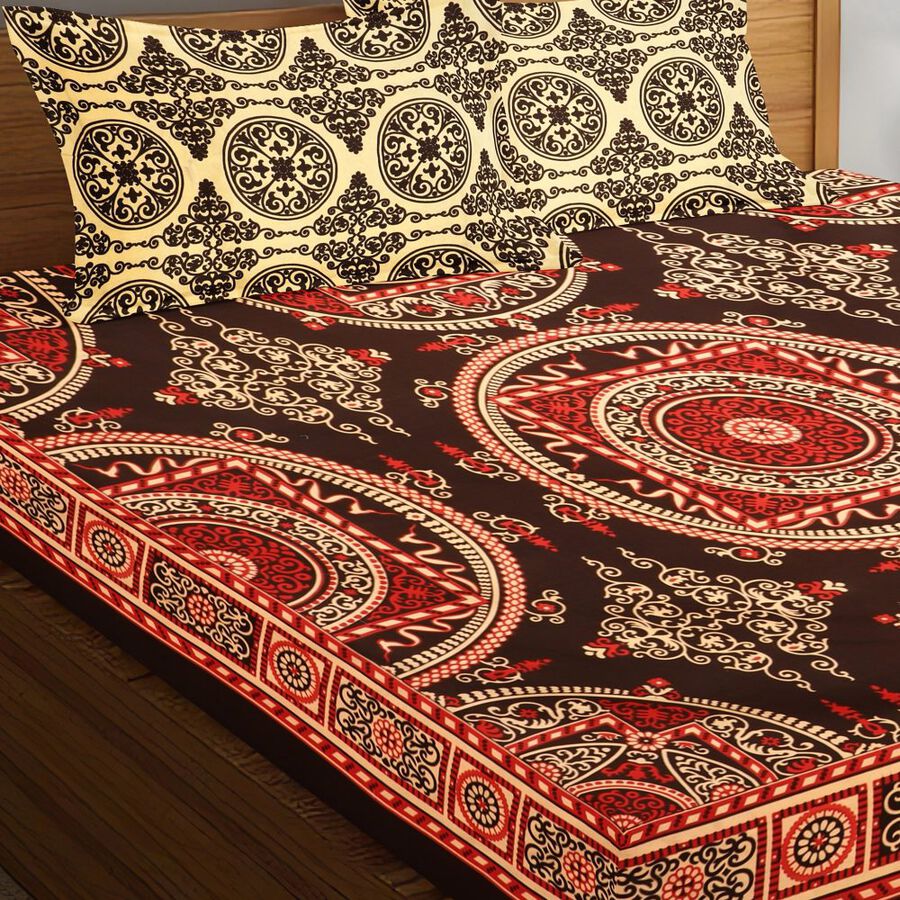 Black Microfiber Double Bedsheet with Pillow Cover, , large