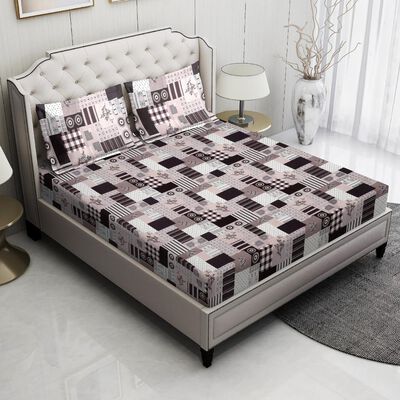 Brown Microfiber Double Bedsheet with Pillow Cover