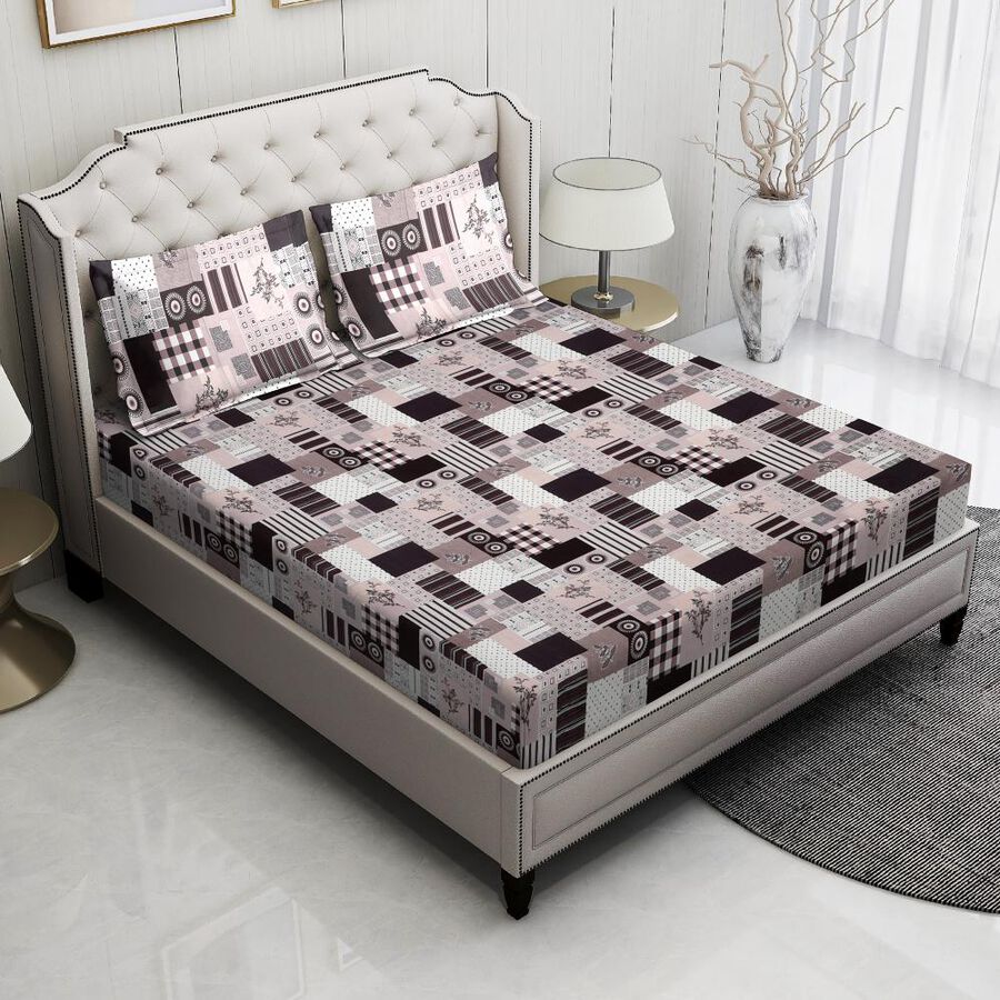 Brown Microfiber Double Bedsheet with Pillow Cover, , large