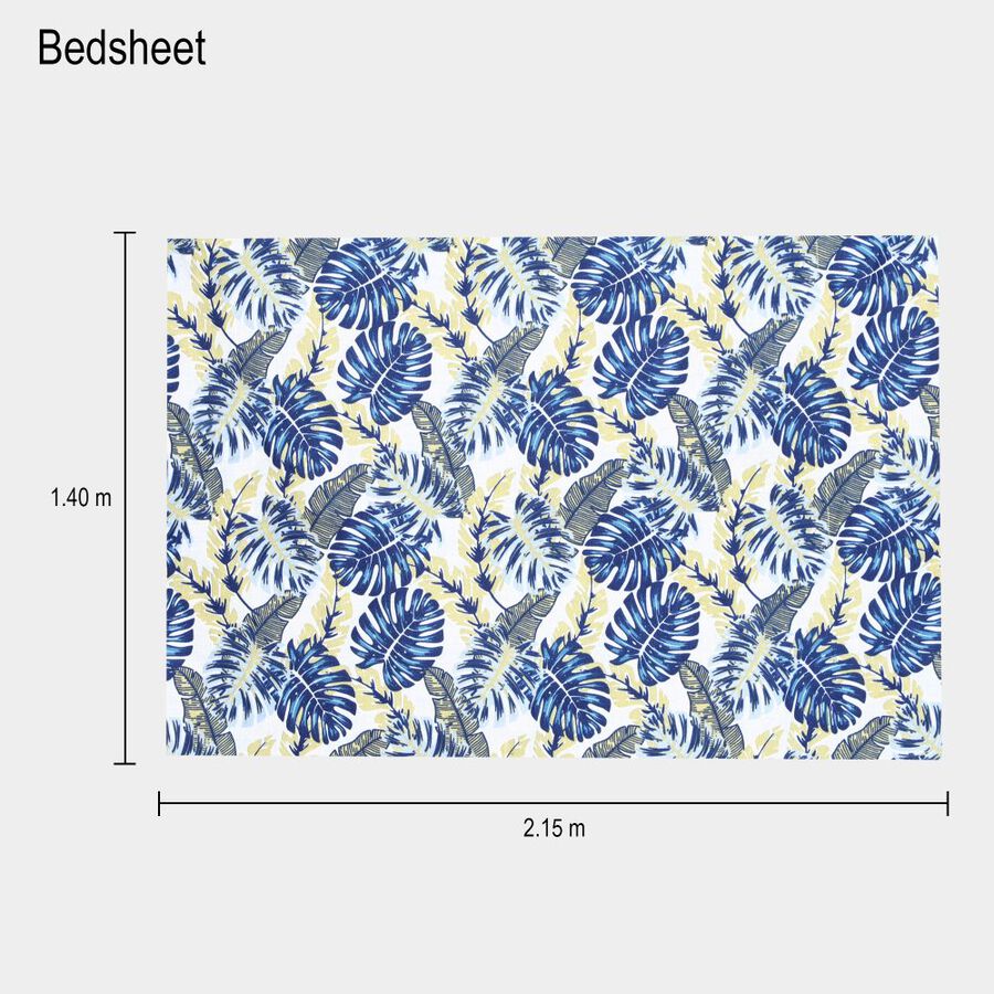 Blue and Yellow Floral Printed Single Bedsheet, , large