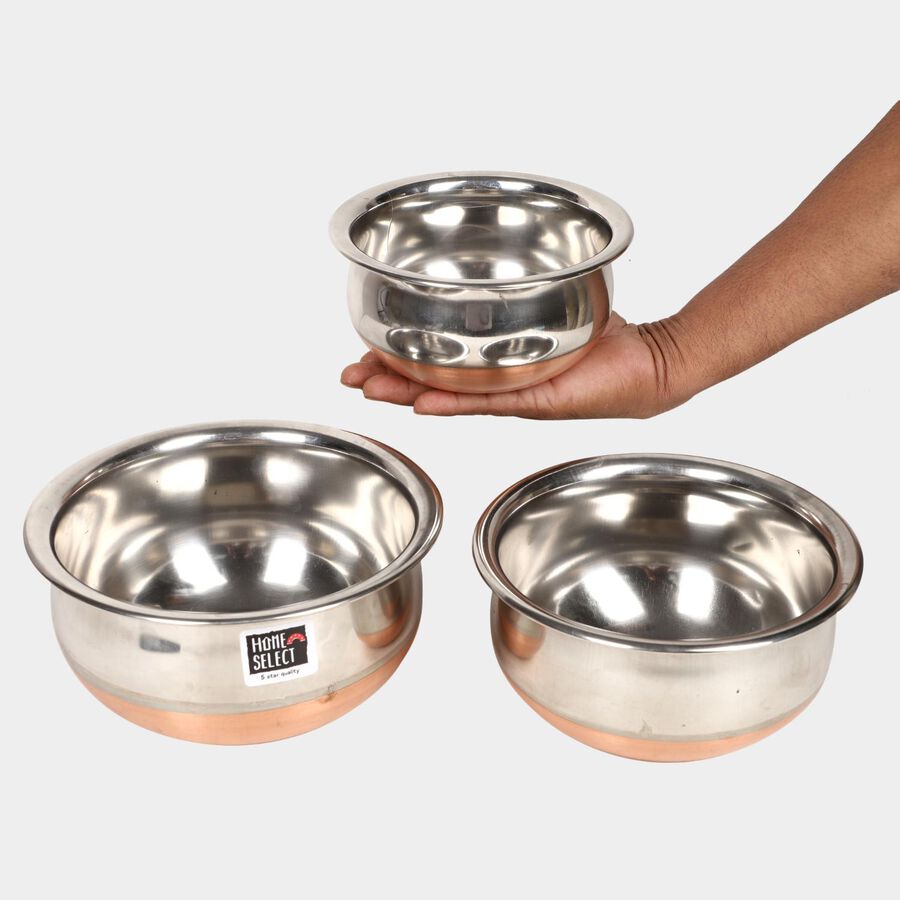 3 Pcs. Steel Handi - 700 ml, 1 L, 1.35 L, , large image number null