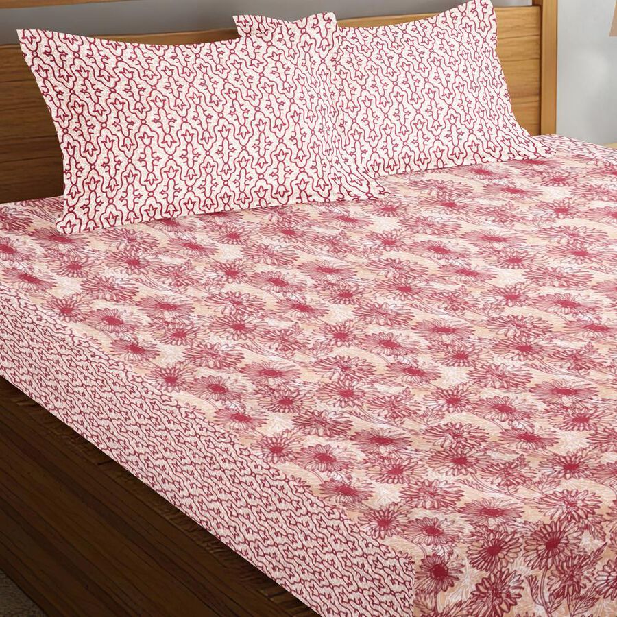 Pink Cotton Blend Double Bedsheet with Pillow Cover, , large