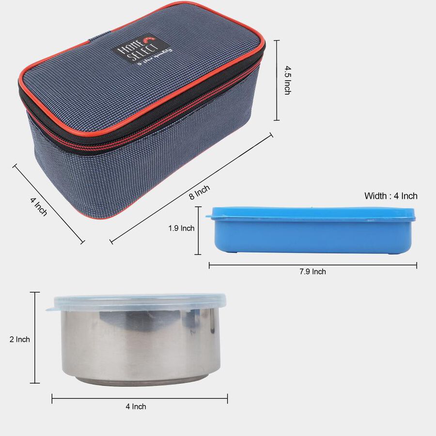 Steel Lunch Box, 3 Containers and 1 Bag, , large image number null
