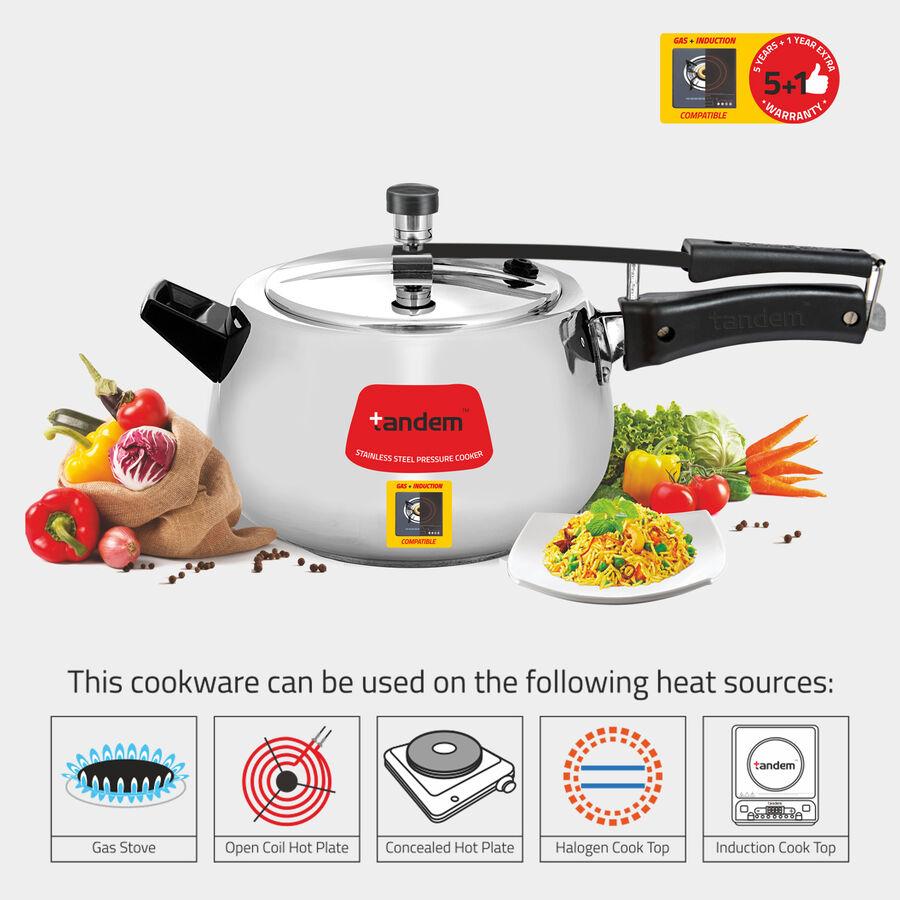 5 L Induction Pressure Cooker, Stainless Steel, , large image number null