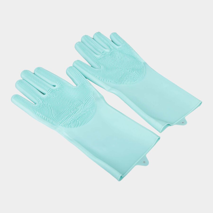 Silicone Dishwashing Hand Gloves With Scrubber, , large image number null