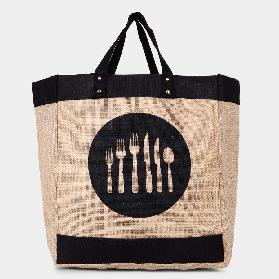Black, Brown Jute Lunch Bag, , large image number null