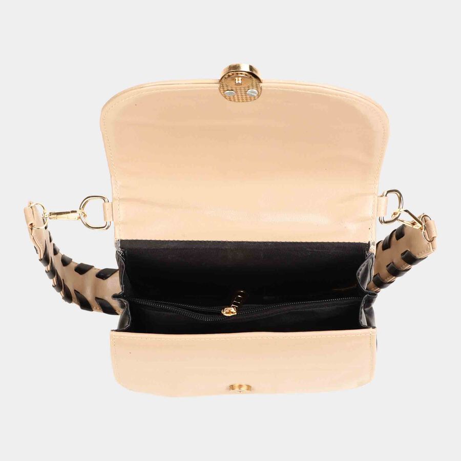 Women's Beige Polyurethane Handbag, , large image number null
