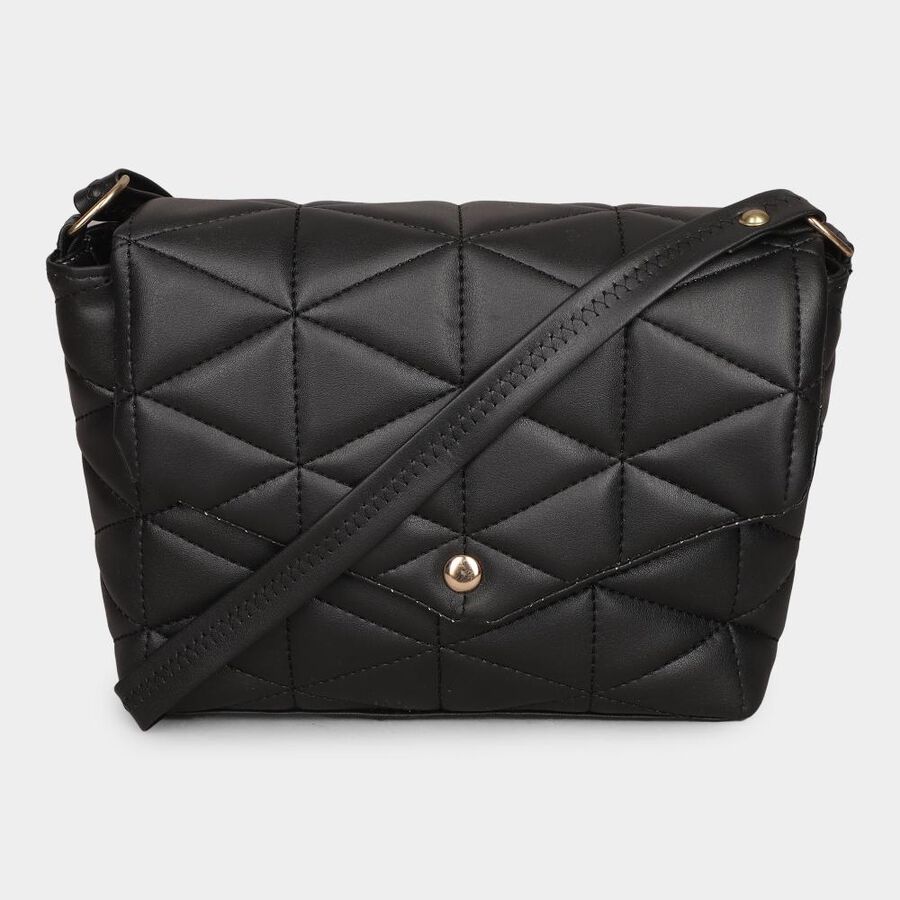 Women Black Polyurethane Handbag, , large image number null