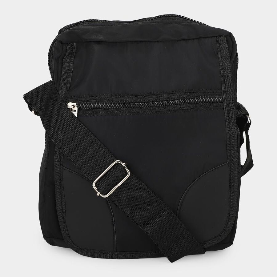 Black Nylon Messenger Sling Bag with Adjustable Shoulder Strap, , large