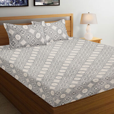 Grey Geometric Printed Double Bedsheet
