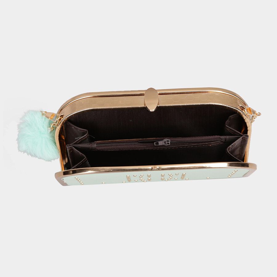 Women's Light Green Polyurethane Clutch Bag, , large image number null