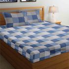 Blue Microfiber Double Bedsheet with Pillow Cover, , small