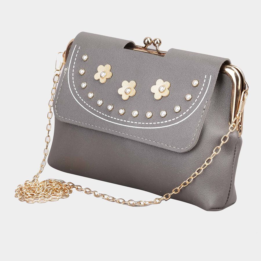 Women's Grey Polyurethane Sling Bag, , large image number null