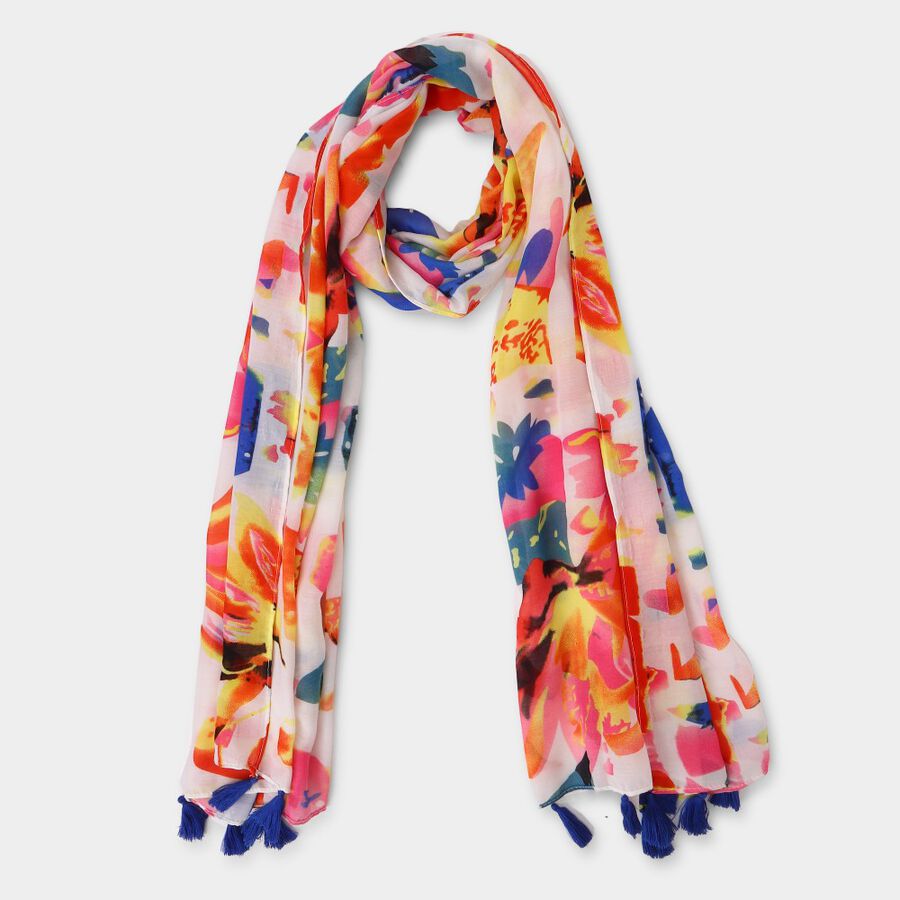Women's White Cotton Scarf, , large image number null