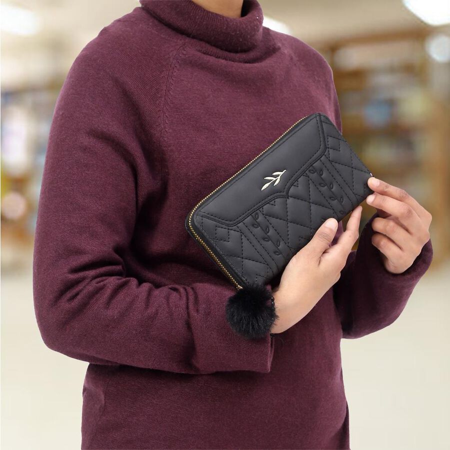 Women's Black Polyurethane Handbag, , large image number null