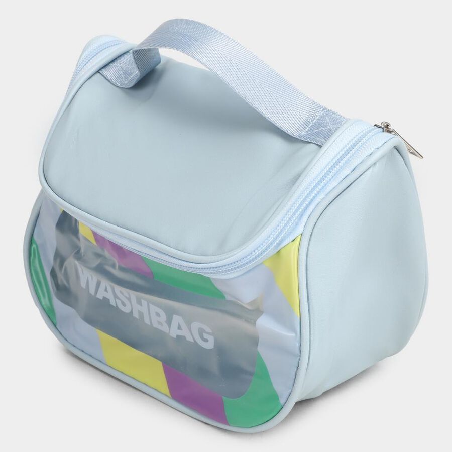 Women's Light Blue Polyurethane Makeup Bag, , large image number null