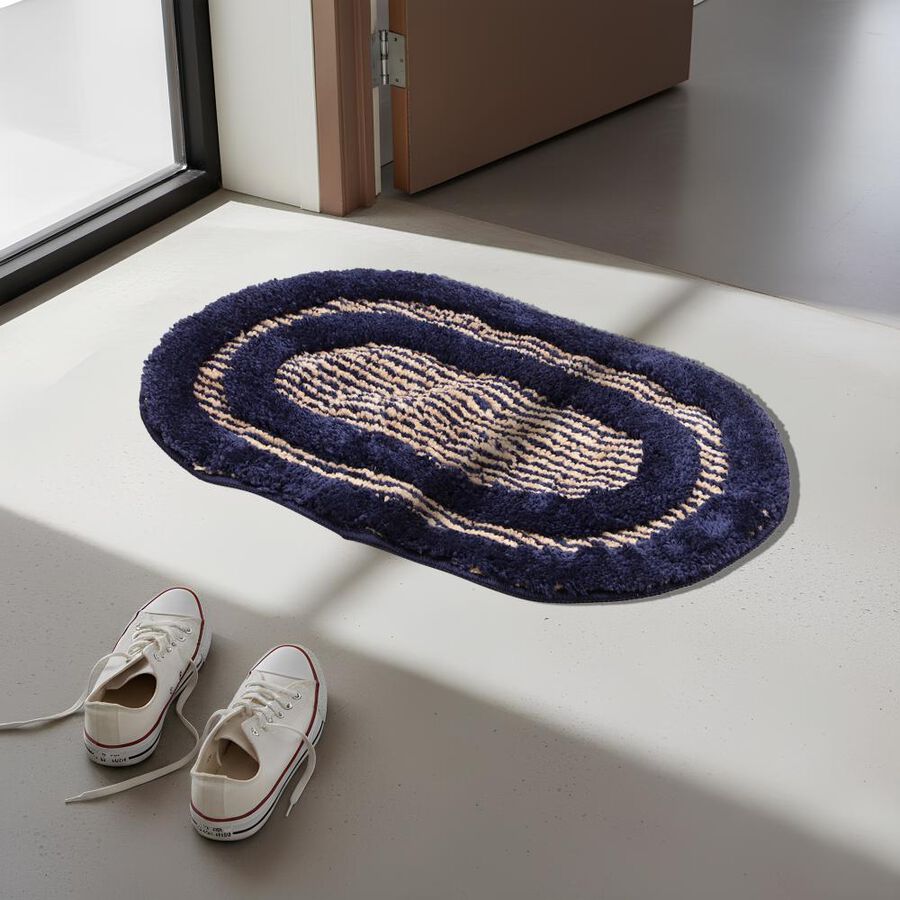 Anti-Skid Navy Blue Polyester Door Mat, , large