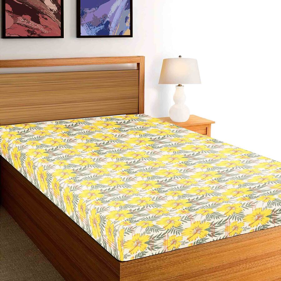 Yellow Cotton Blend Single Bedsheet, , large image number null