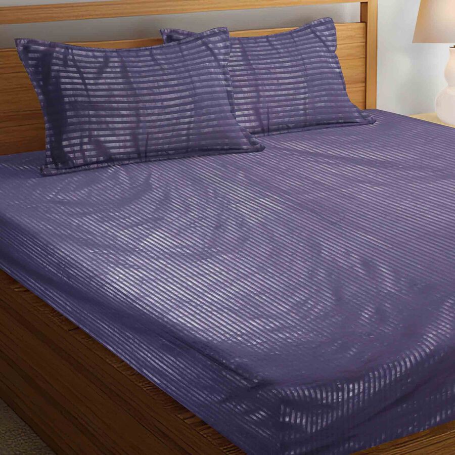 Blue Microfiber Double Bedsheet with Pillow Cover, , large
