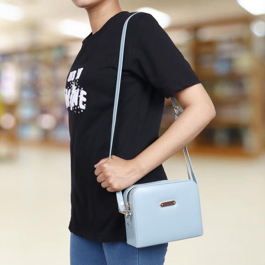 Women's Mid Blue Polyurethane Sling Bag, , large image number null