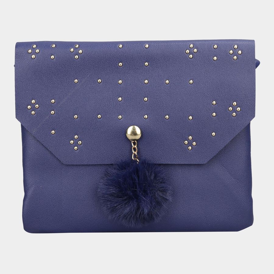 Women's Blue Polyurethane Sling Bag, , large