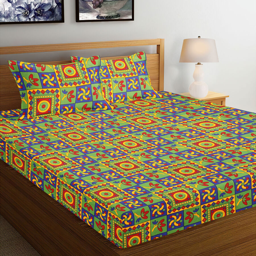 120 GSM Green Microfiber Double Bedsheet With Pillow Cover, , large image number null
