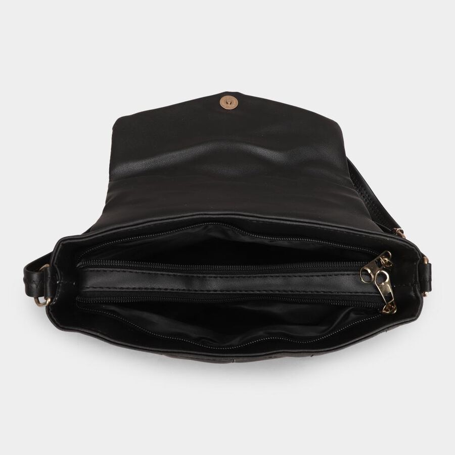 Women Black Polyurethane Handbag, , large image number null